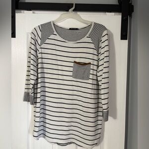 Pink Clover Black and White Striped Long Sleeve Top